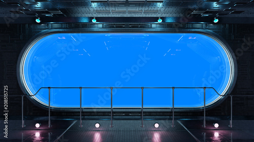 Fototapeta Naklejka Na Ścianę i Meble -  Black tech spaceship round window interior background 3D rendering