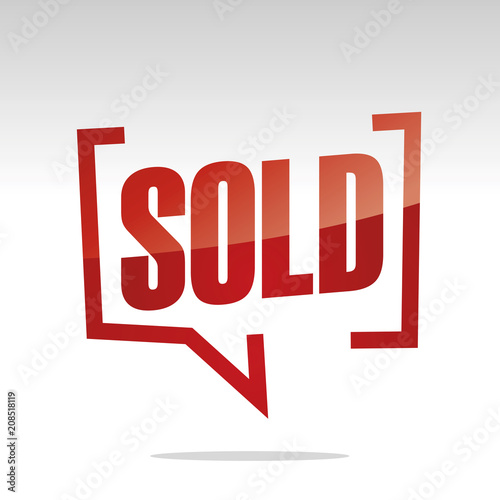 Sold in brackets white red isolated sticker icon