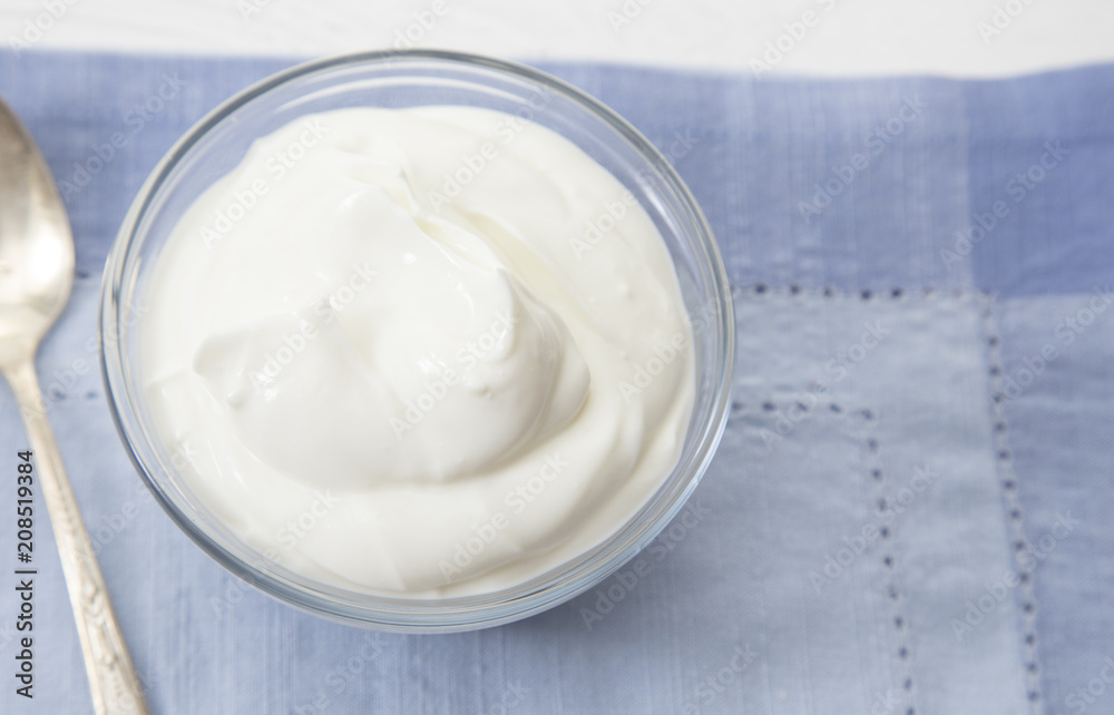 Plain Greek Yogurt in a Bowl for Breakfast Plain Greek Yogurt in a Bowl for Breakfast