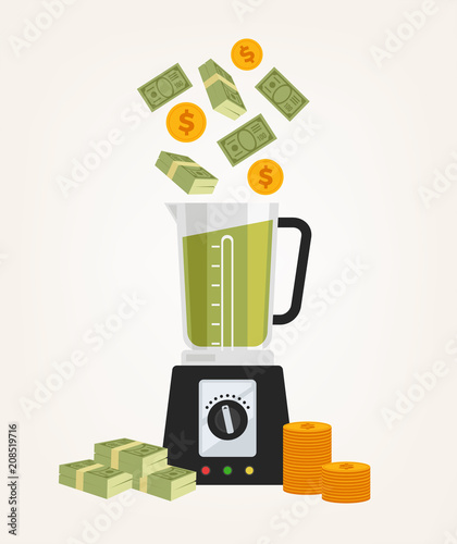 Green money currency and gold coin cocktail mix. Salary income prosperity successful business concept. Vector flat cartoon graphic design isolated illustration