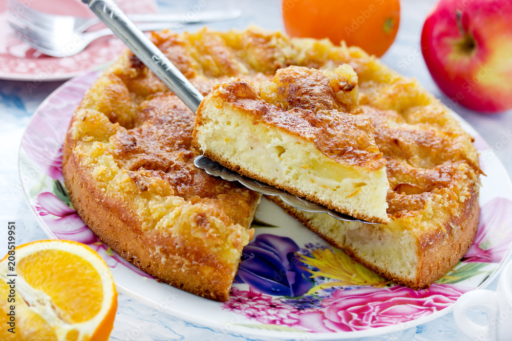 Delicious homemade pie orange fruit cake with sugar crust Delicious homemade pie orange fruit cake with sugar crust