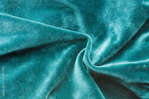 Close Green Soft Fabric Of Velvet Velour Emerald Color Background.