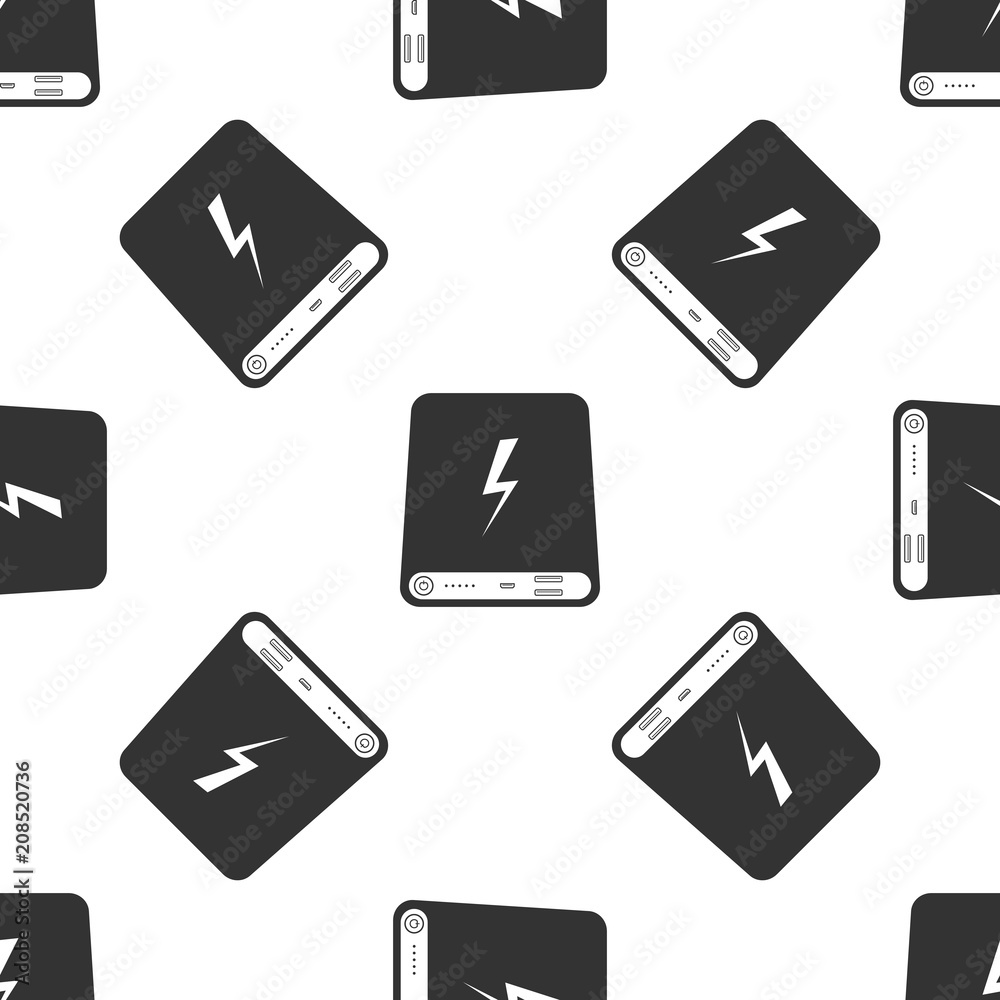 Power bank icon seamless pattern on white background. Portable charging device. Flat design. Vector Illustration Power bank icon seamless pattern on white background. Portable charging device. Flat design. Vector Illustration