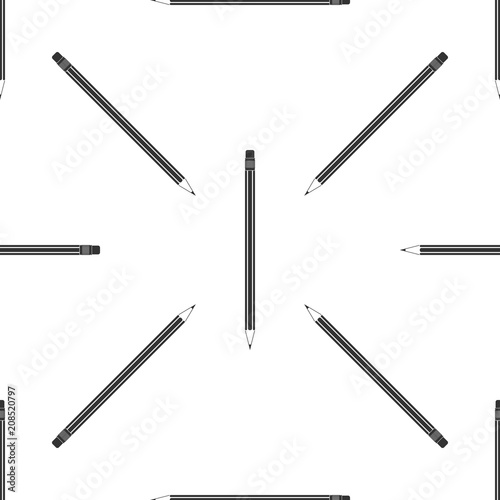 Pencil with eraser icon seamless pattern on white background. Education sign. Drawing and educational tools. School office symbol. Flat design. Vector Illustration