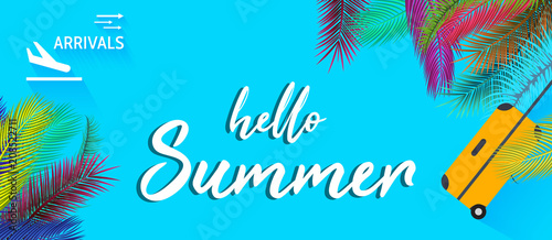 Arrivals sign with Summer vacation background vector.