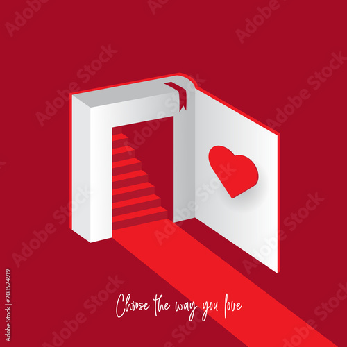Choose the way you love. creative design with a book , love, way, red colors.