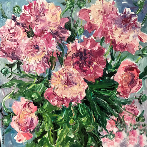 pink peonies painted summer blossom