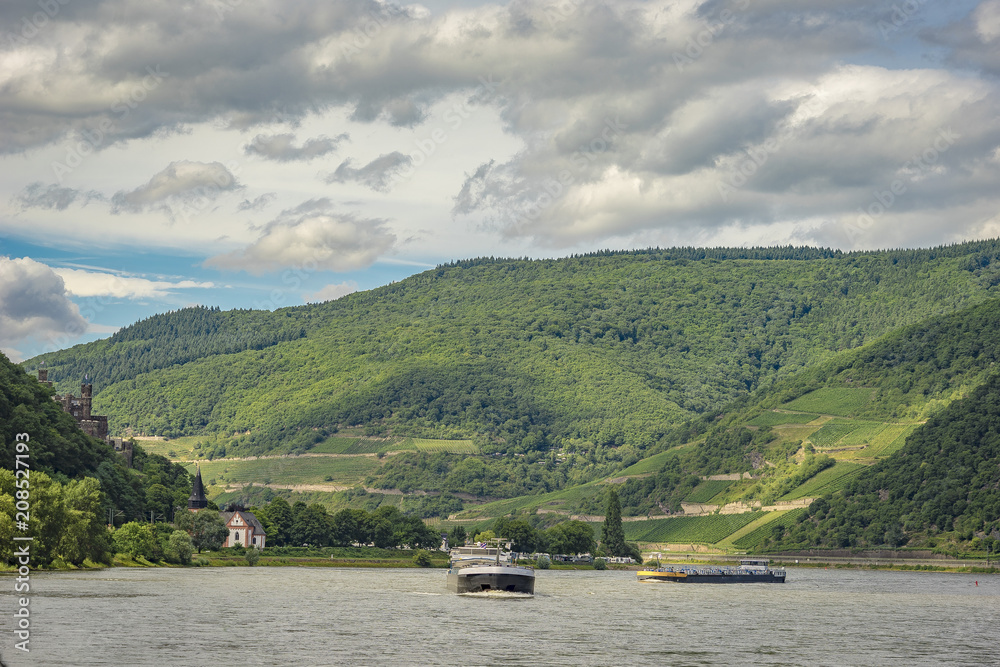 Passenger ship on the river Rhine in Hessen, Germany.