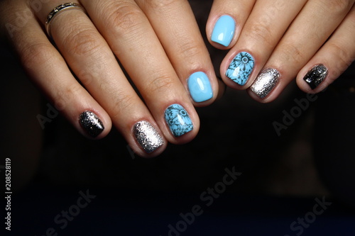 fashionable blue manicure