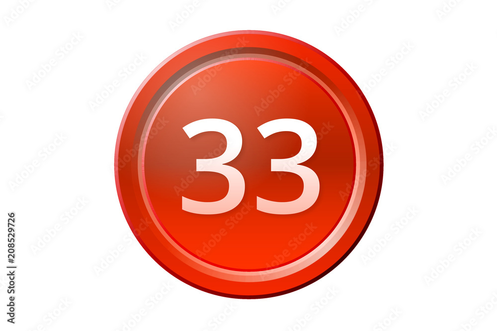 thirty-three number 33 red button