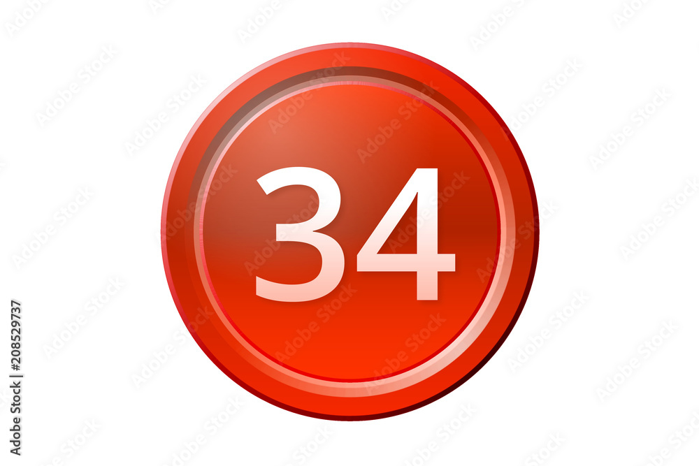 thirty-four number 34 red button thirty-four number 34 red button