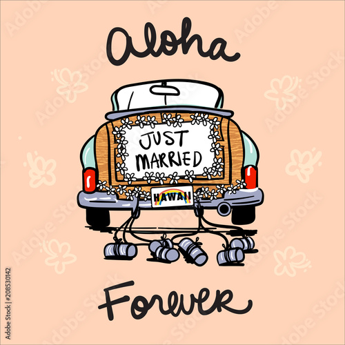 Vector Illustration of Newly Weds in Hawaii