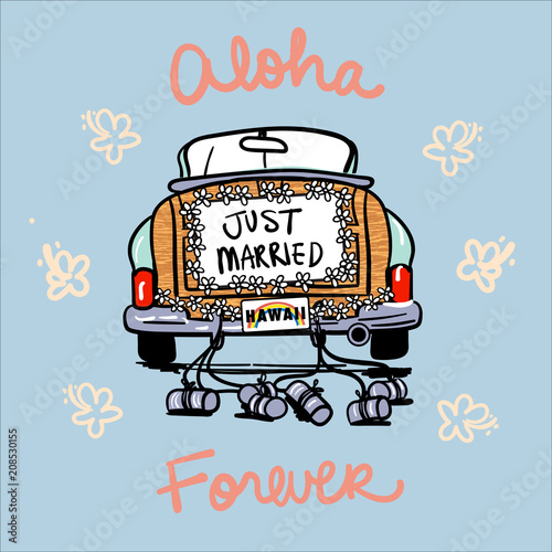 Vector Illustration of Newly Weds in Hawaii