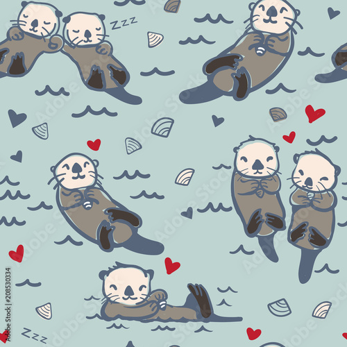 Vector Seamless Sea Otter Pattern
