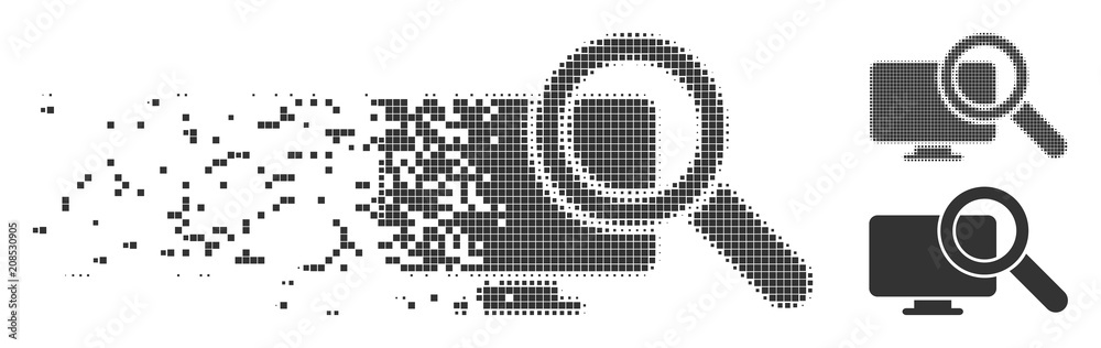 Vetor de Gray vector search computer icon in fractured, dotted halftone ...