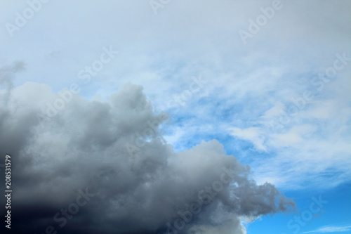 The blue sky and dark storm clouds. Background. Landscape.