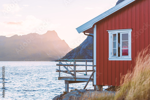 Village on Lofoten islands in Norway, Europe photo