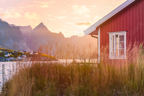 Village on Lofoten islands in Norway, Europe photo