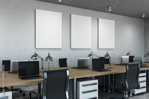 Coworking office with banners side