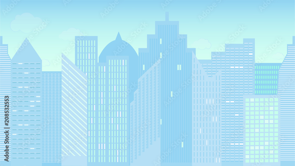 Horizontally seamless vector illustration of cityscape. Morning. Colorful. Panoramic view.