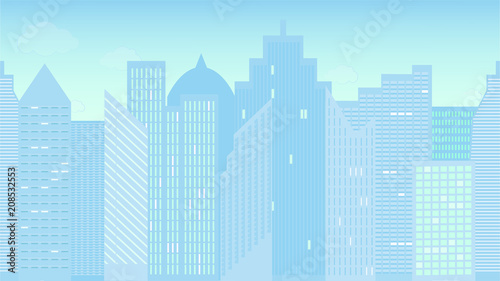 Horizontally seamless vector illustration of cityscape. Morning. Colorful. Panoramic view.