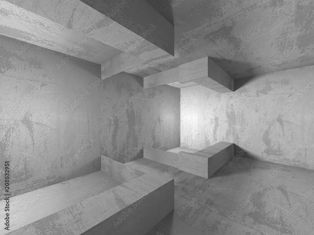 Dark concrete empty room. Modern architecture design Dark concrete empty room. Modern architecture design