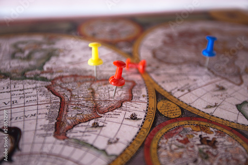 Colored Fasteners on World Map