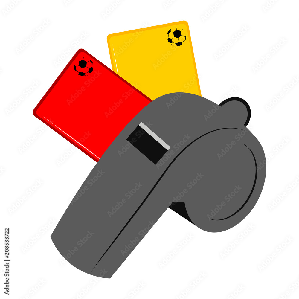 Whistle with a red and yellow card icon Whistle with a red and yellow card icon