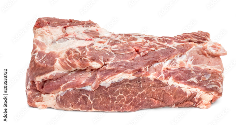 Raw fillet of pork on white background. Close up. Copy space. Raw fillet of pork on white background. Close up. Copy space.