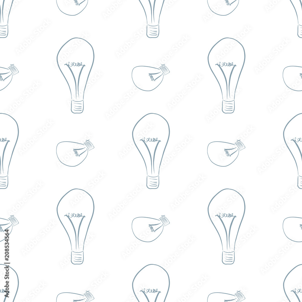 Seamless abstract illustrations of light bulb, conceptual. Decoration, line, sketch & vision.