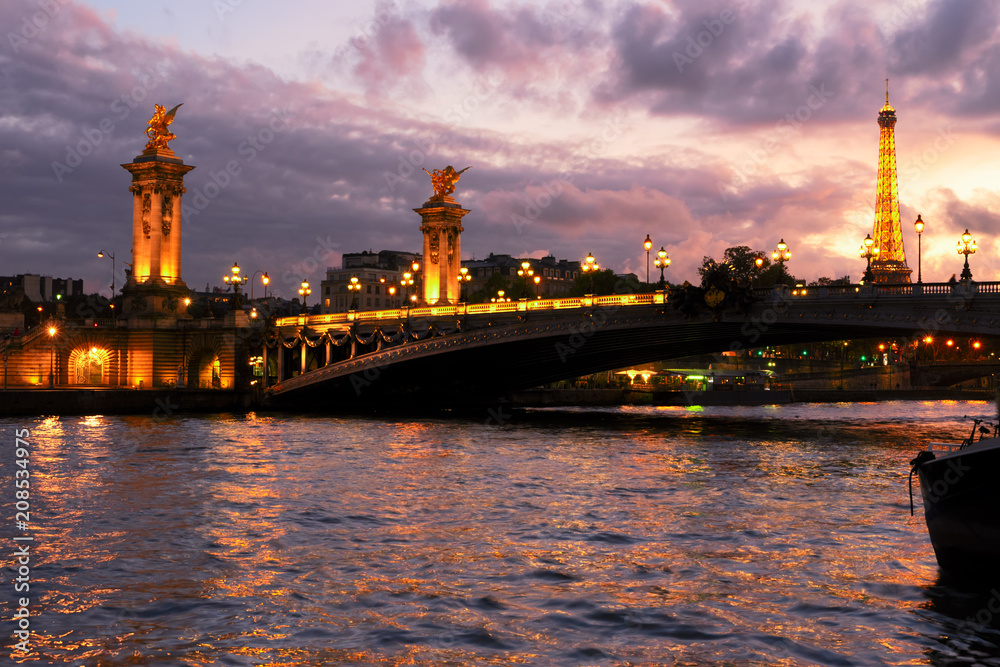 Bridge of Alexandre III and Eiffel tower, Paris,