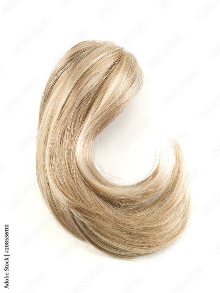 Blonde hair swatch curl on a white background Blonde hair swatch curl on a white background