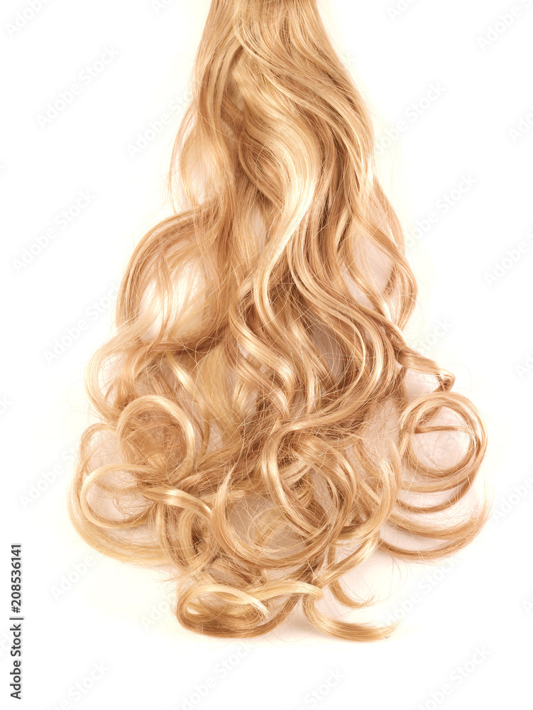 Naklejka premium Blonde hair with curls on white from overhead
