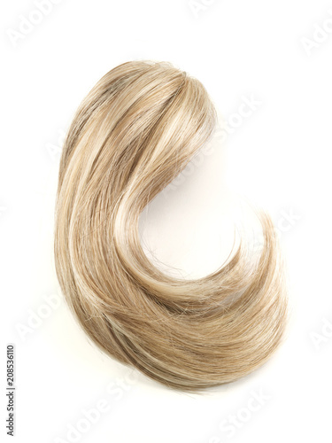 Blonde hair swatch curl on a white background