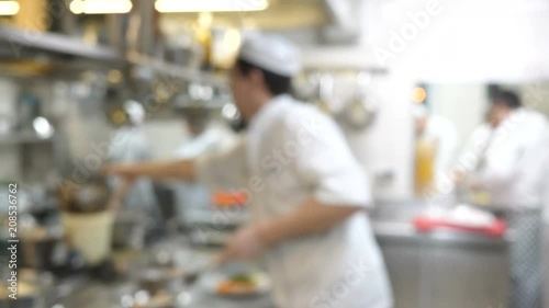 Blurred background, restaurant cuisine. Work of cooks.