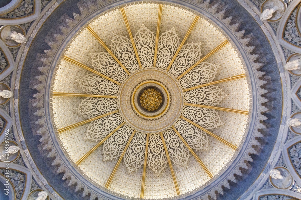 Magnificent ceiling in Monserrate Palace, Sintra, Portugal