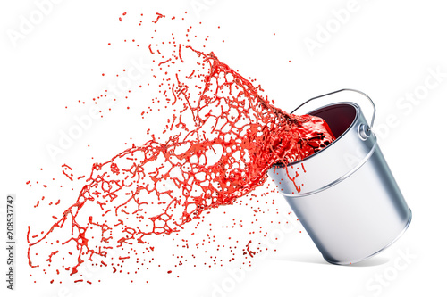 Fototapeta Naklejka Na Ścianę i Meble -  Red paint splashing out of can, 3D rendering