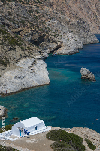 Panoramic view of the Agia Anna Chapel on Amorgos island, Greece, Cyclades.