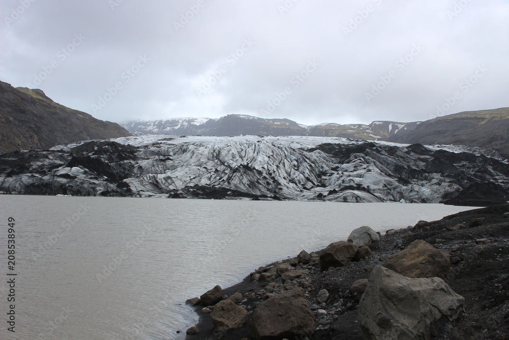Solheimajokull is a glacier in southern Iceland, between the volcanoes Katla and Eijafjallajokkull. Part of the larger Myrdalsjokull glacier, Solheimajokull is a prominent and popular tourist location