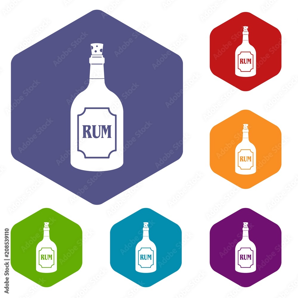 Rum icons set hexagon isolated vector illustration Rum icons set hexagon isolated vector illustration
