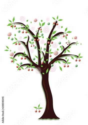 Fruit tree with cherries, object isolated, vector format.