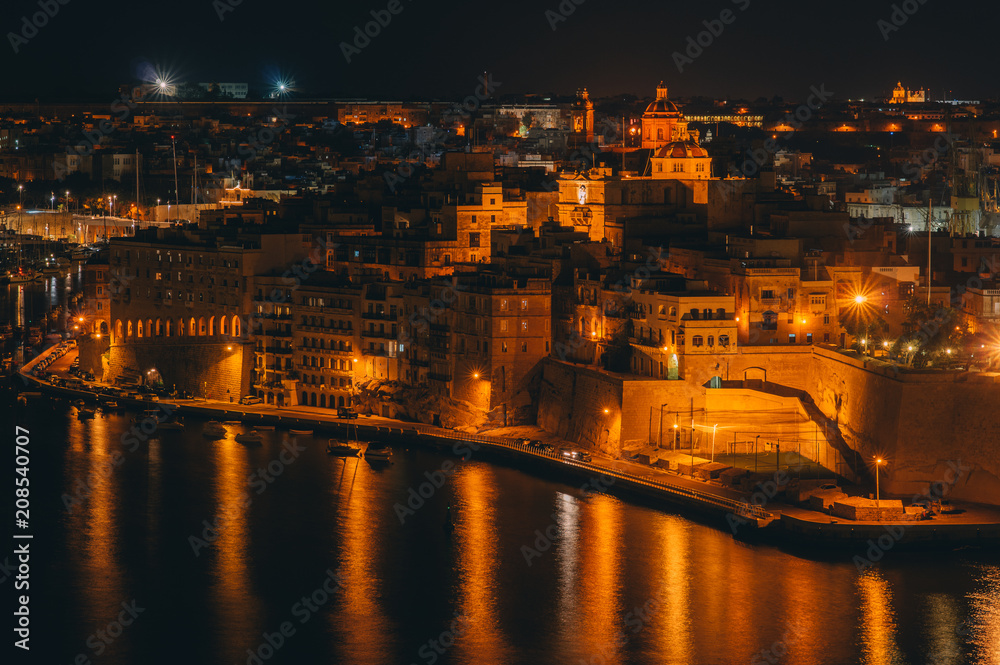 Fort St. Angelo, night Il-Birgu , view from Valletta