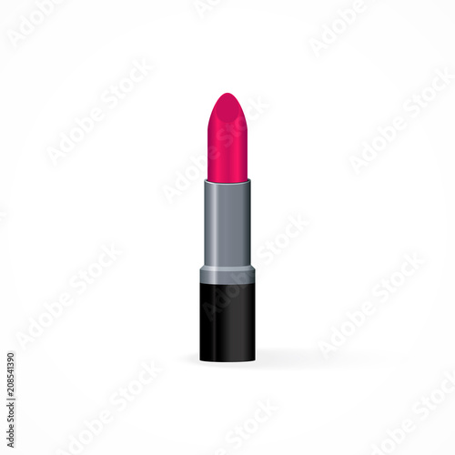 Realistic pink lipstick on white background. Makeup accessory. Fashion cosmetics vector illustration.Design for beauty salons, social media, websites, glamour catalogs, banners, mockups.