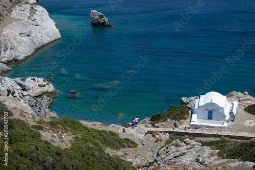 Panoramic view of the Agia Anna Chapel on Amorgos island, Greece, Cyclades.