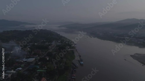 Aerial view of Mekong river between Chiang Khong, a small town in Chiang Rai Province, Northern Thailand and Houay Xai, the capital of the Laos province of Bokeo photo