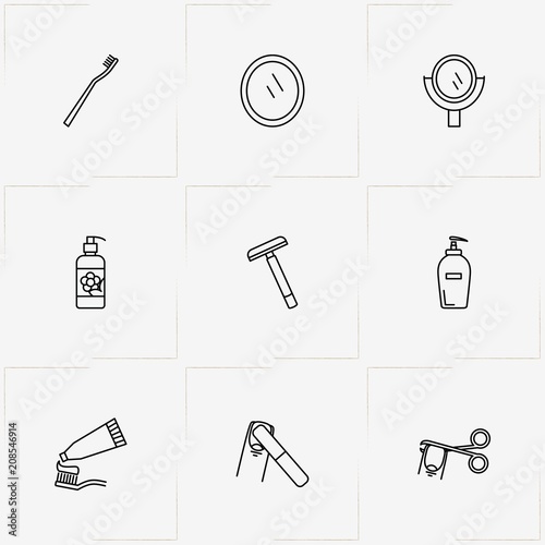 Hygiene line icon set with toothpaste with toothbrush , razor and nail file