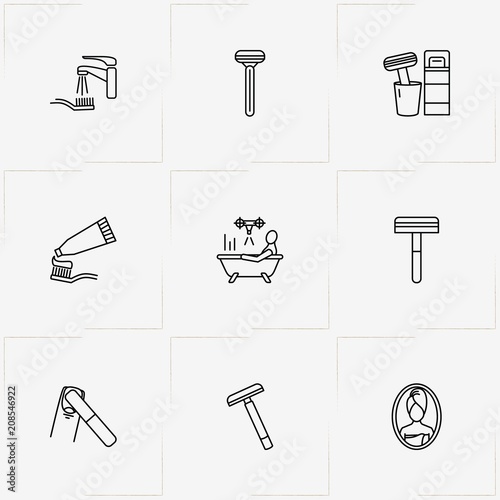 Hygiene line icon set with flush the toothbrush , mirror  and razor