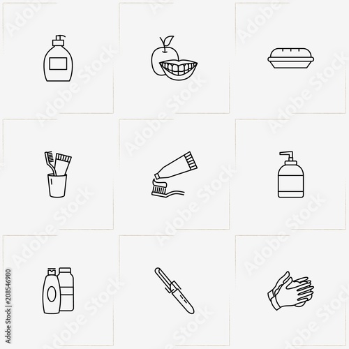 Hygiene line icon set with toothpaste with toothbrush , drying hands and smile