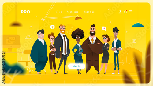 Main Page Web Design with Business Cartoon Characters