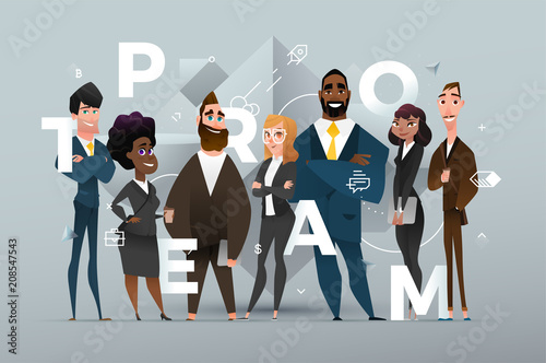 Abstract Business Banner Design with Cartoon Characters